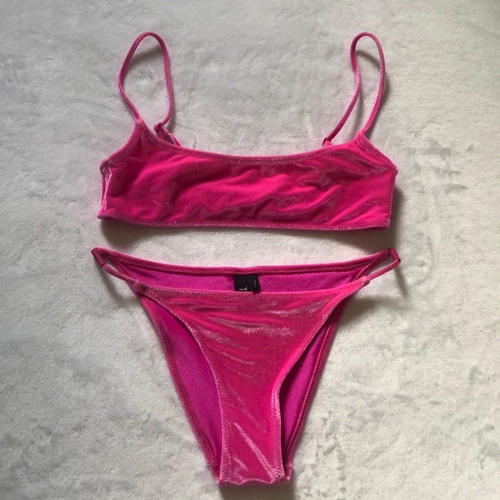 Triangl Hot Pink Velvet Bikini Set
